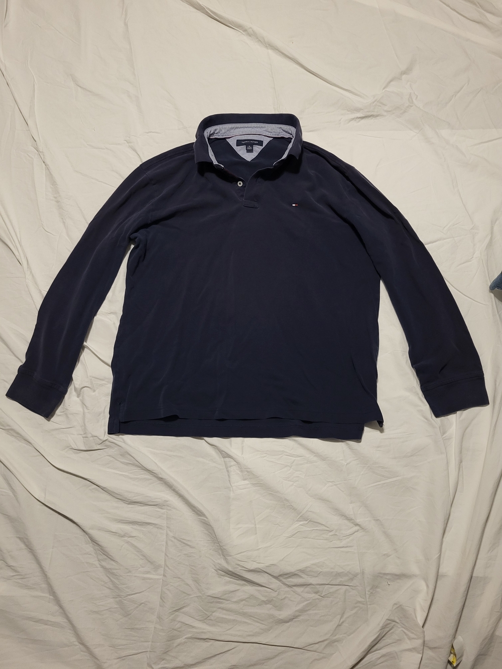 Tommy Hilfiger Long Sleeve Polo Shirt Navy Blue Men's Size XL